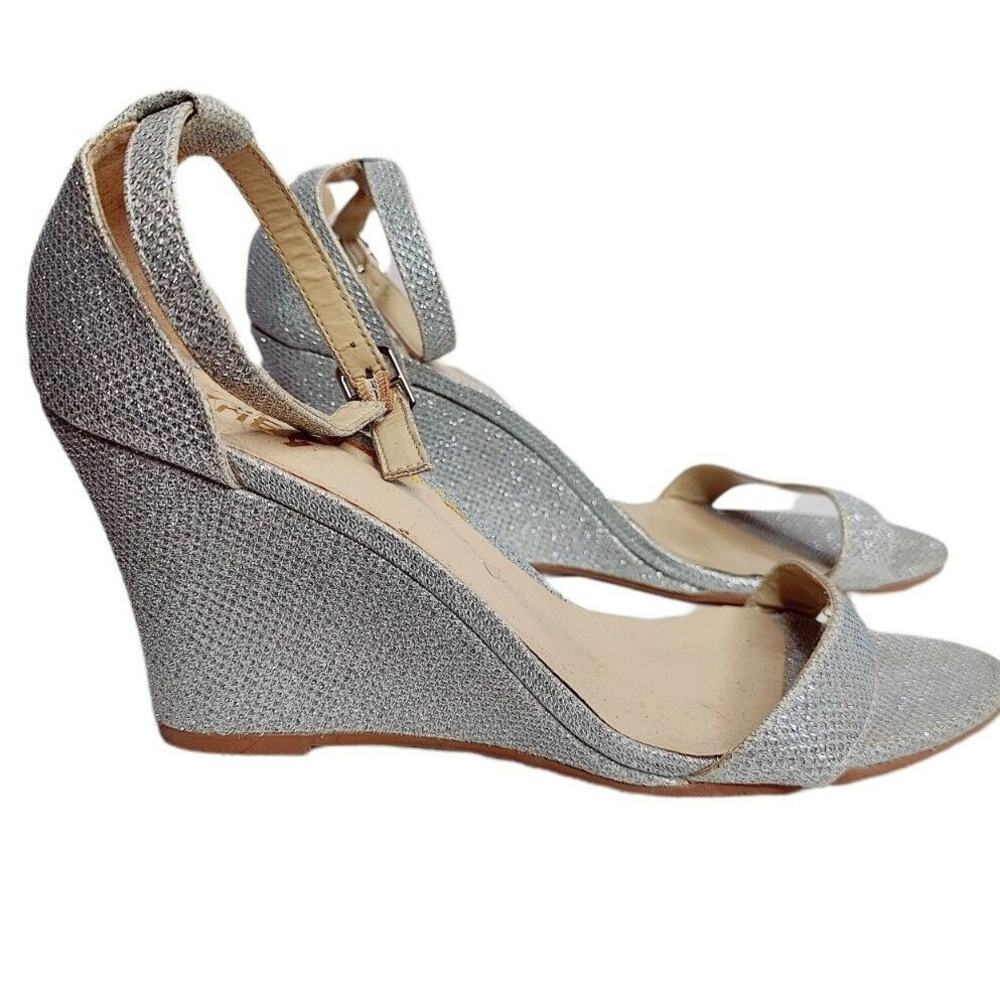 Silver Glitter Classic Wedge Heel Size 7 Open Toe Ankle‎ Strap Sandals Wedding